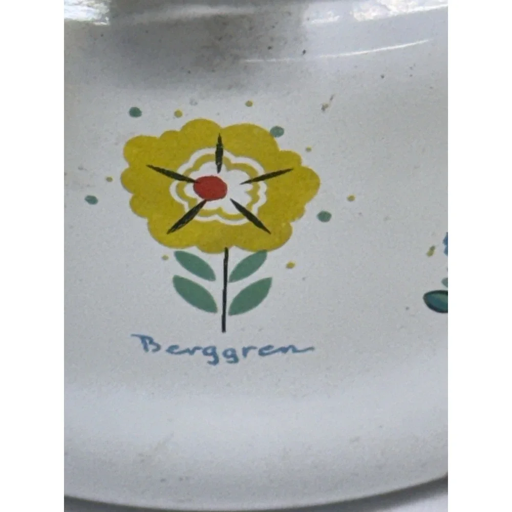 Berggren Rooster Enamelware Tea  Pot Kettle Swedish Folk Art Vintage with Handle